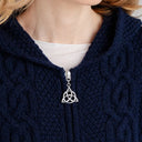 A20189 Celtic Zip Aran Wool Coatigan Zip Close Up Gaelsong
