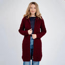 A20189 Celtic Zip Aran Wool Coatigan Wine Opened Gaelsong
