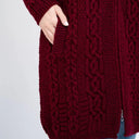 A20189 Celtic Zip Aran Wool Coatigan Wine Pocket Close Up  Gaelsong
