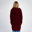 A20189 Celtic Zip Aran Wool Coatigan Wine Back View Gaelsong
