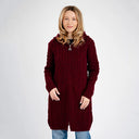 A20189 Celtic Zip Aran Wool Coatigan Wine Gaelsong
