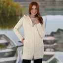 A20189 Celtic Zip Aran Wool Coatigan White Gaelsong
