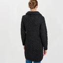 A20196 Double Collar Zip Irish Cardigan Charcoal Back View  Gaelsong
