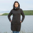 A20196 Double Collar Zip Irish Cardigan Charcoal Gaelsong
