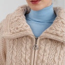 A20196 Double Collar Zip Irish Cardigan Parsnip Close Up Gaelsong
