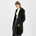 A20208 Women's Hooded Long Open Irish Cardigan Army Green Side View Gaelsong
