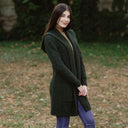 A20208 Women's Hooded Long Open Irish Cardigan Army Green Side View Gaelsong
