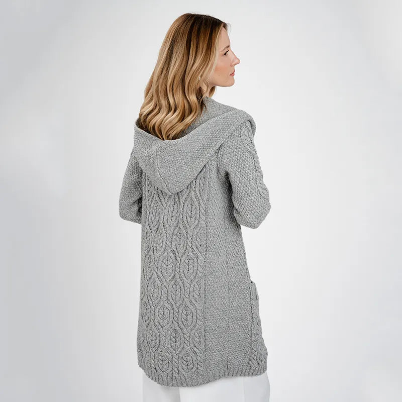 Women's Hooded Long Open Irish Cardigan | 100% Merino Wool Women's Hooded Long Open Irish Cardigan | 100% Merino Wool