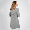 A20208 Women's Hooded Long Open Irish Cardigan Grey Back View  Gaelsong
