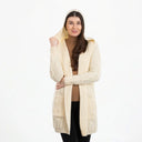 A20208 Women's Hooded Long Open Irish Cardigan Natural Front View Gaelsong
