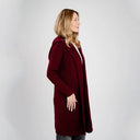 A20208 Women's Hooded Long Open Irish Cardigan Wine Side View Gaelsong
