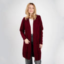 A20208 Women's Hooded Long Open Irish Cardigan Wine Gaelsong
