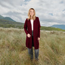 A20208 Women's Hooded Long Open Irish Cardigan Wine Lifestyle Gaelsong
