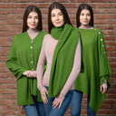 A20216 GREEN Colour Lambswool Shawl Lifestyle Different Styling Gaelsong
