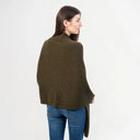 A20216 Asymmetrical Irish Lambswool Shawl Army Green Back View Gaelsong
