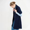 A20219 Ladies Classic Cable Wool Wrap Navy Side View Gaelsong
