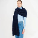 A20219 Ladies Classic Cable Wool Wrap Navy Gaelsong
