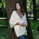 A20219 Ladies Classic Cable Wool Wrap Natural White Gaelsong

