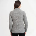A20220 Women's Irish Cable Turtleneck Sweater Grey Back View  Gaelsong
