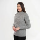 A20220 Women's Irish Cable Turtleneck Sweater Grey Side View Gaelsong
