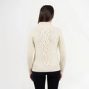 A20220 Women's Irish Cable Turtleneck Sweater White Back View Gaelsong
