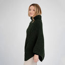 A20221 Cable Stitch Poncho Army Green Side View Gaelsong
