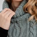 A20221 Cable Stitch Poncho Misty Blue Collar Close Up Gaelsong
