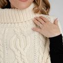 A20221 Cable Stitch Poncho White Close Up Gaelsong

