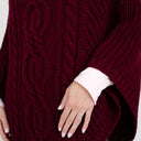 A20221 Cable Stitch Poncho Wine Red Close Up Gaelsong
