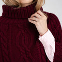 A20221 Cable Stitch Poncho Wine Red Close Up Gaelsong
