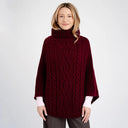 A20221 Cable Stitch Poncho Wine Red Gaelsong
