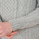 A20225 Men's Heritage Crew Neck Irish Sweater Grey Sleeve Close Up Gaelsong
