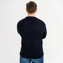 A20225 Men's Heritage Crew Neck Irish Sweater Navy Back View Gaelsong
