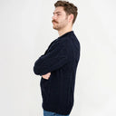 A20225 Men's Heritage Crew Neck Irish Sweater Navy Side View Gaelsong
