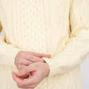 A20225 Men's Heritage Crew Neck Irish Sweater Natural Sleeve Close Up Gaelsong
