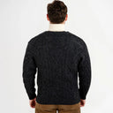 A20229 Men's Merino Wool Button-Up Irish Cardigan Charcoal Back View Gaelsong
