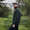 A20229 Men's Merino Wool Button-Up Irish Cardigan Army Green Lifestyle Side View Gaelsong
