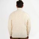 A20229 Men's Merino Wool Button-Up Irish Cardigan Natural White Back View Gaelsong
