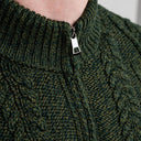 A20230 Fisherman Quarter Zip Sweater Army Green Collar Close UpGaelsong
