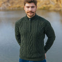 A20230 Fisherman Quarter Zip Sweater Army Green Lifestyle Gaelsong
