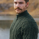 A20230 Fisherman Quarter Zip Sweater Army Green Lifestyle Close Up Gaelsong
