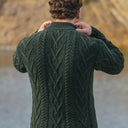 A20230 Fisherman Quarter Zip Sweater Army Green Lifestyle Back View Gaelsong
