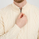 A20230 NATURAL WHITE Colour Fisherman Quarter Zip Sweater Studio Closeup View Gaelsong