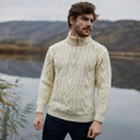 A20230 Fisherman Quarter Zip Sweater Natural White Lifestyle Gaelsong
