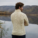 A20230 Fisherman Quarter Zip Sweater Natural White Lifestyle Back View Gaelsong
