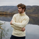A20230 Fisherman Quarter Zip Sweater Natural White Lifestyle Gaelsong
