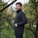 A20231 CHARCOAL Colour Men's Full Zip Merino Aran Cardigan Lifestyle Gaelsong
