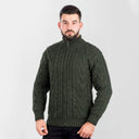 Men's Full Zip Merino Aran Cardigan Green Studio Gaelsong