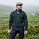 Men's Full Zip Merino Aran Cardigan Green Lifestyle  Gaelsong