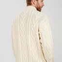 Men's Full Zip Merino Aran Cardigan White Back View Studio Gaelsong